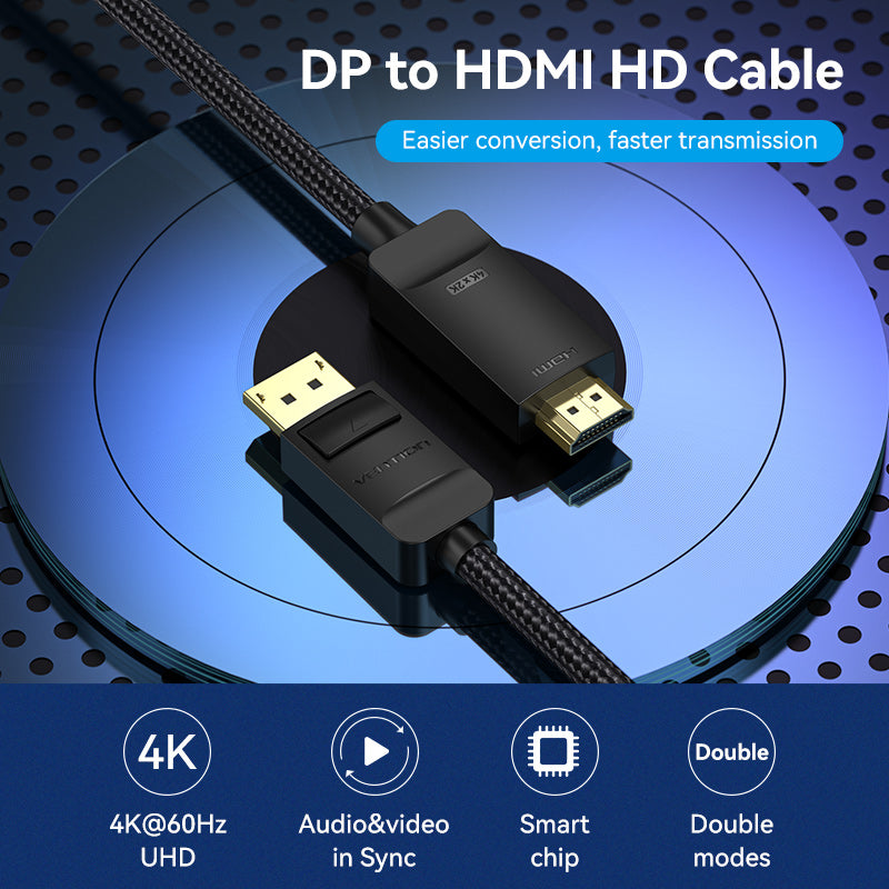 Vention cotton Braided 4K DP Male to HDMI-A Male HD Cable