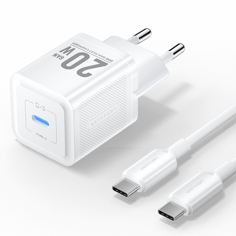 <tc>Vention</tc> 1-Port USB-C GaN Ladegerät 20W mit USB-C auf USB-C Kabel 1M EU-Stecker