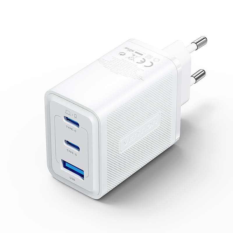 3-Port USB (C + C + A) GaN Charger (65W/65W/60W) EU-Plug Black/White