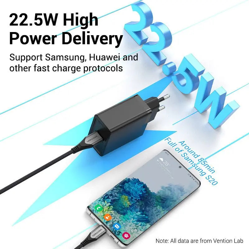 Vention 1-Port USB Wall Charger 22.5W EU-Plug - Vention