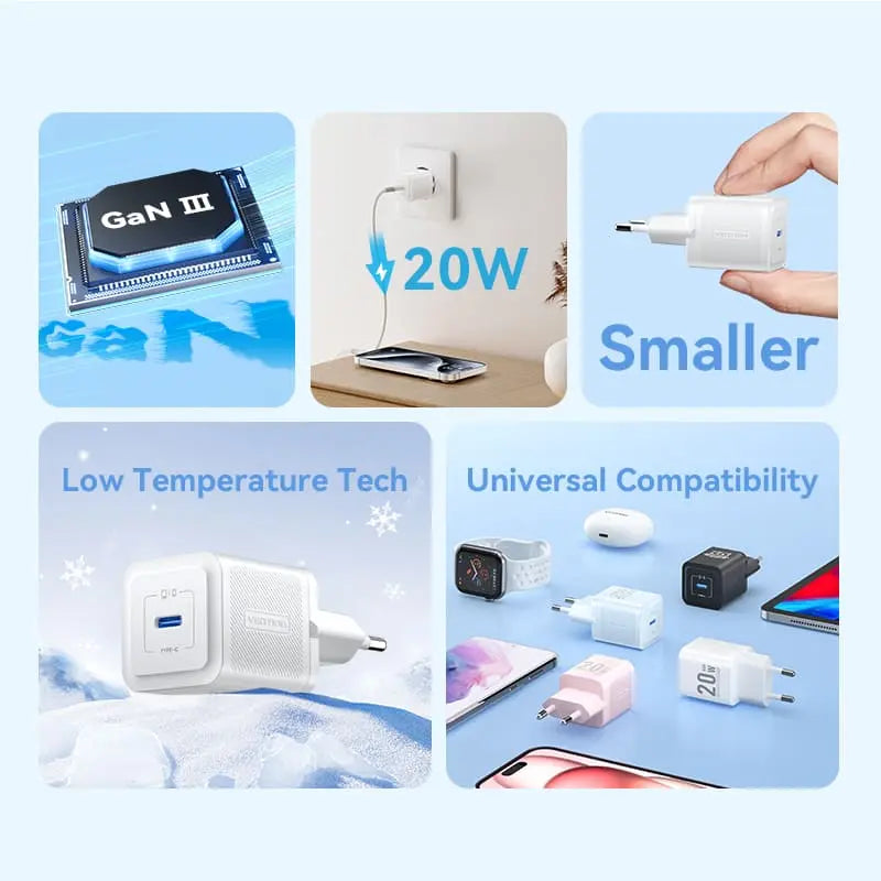 Vention 1-Port USB-C GaN Charger 20W EU-Plug - Vention