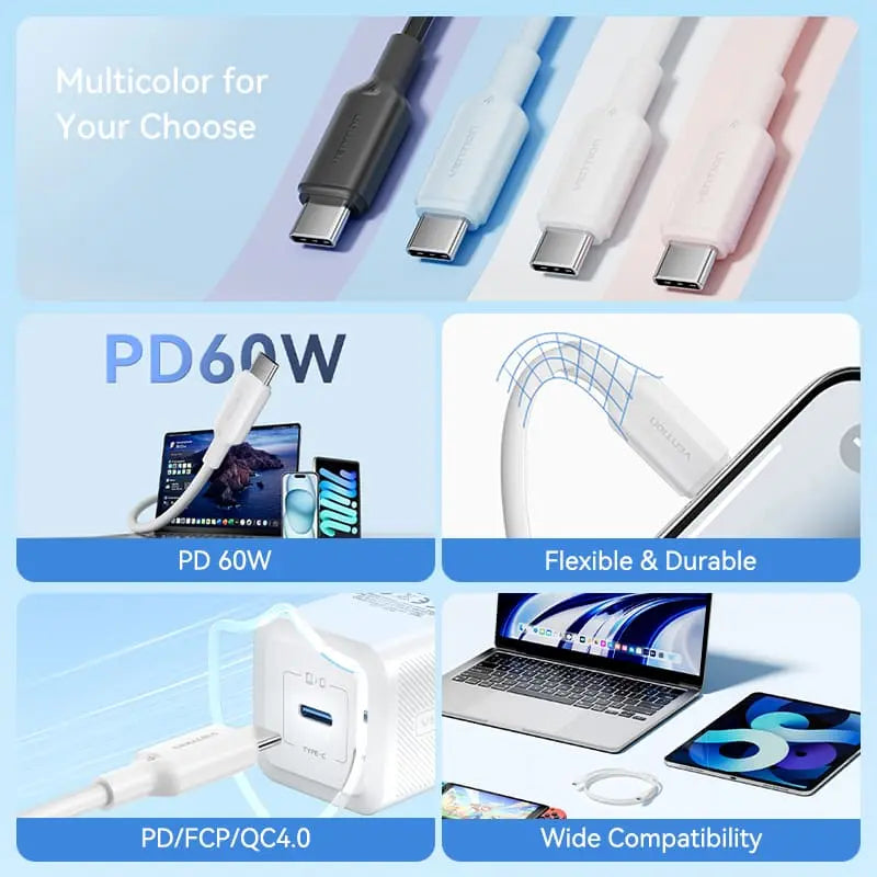 Vention USB 2.0 Type-C Male to Type-C Male 3A Cable PVC Type - Vention