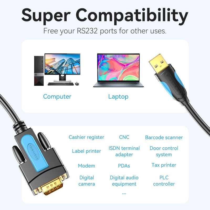 Vention USB to RS232 Serial Adapter Black - Vention