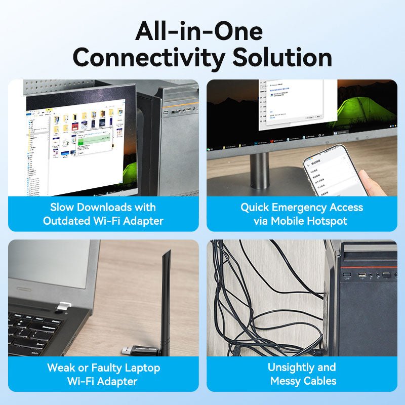 Vention AX900 USB Wi-Fi Dual Band Adapter With High Gain Antenna Black - Vention