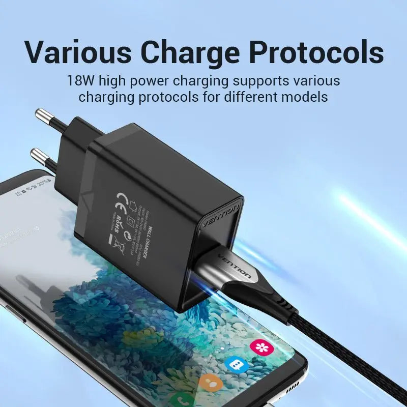 Vention 1-Port USB Wall Charger 18W EU-Plug - Vention