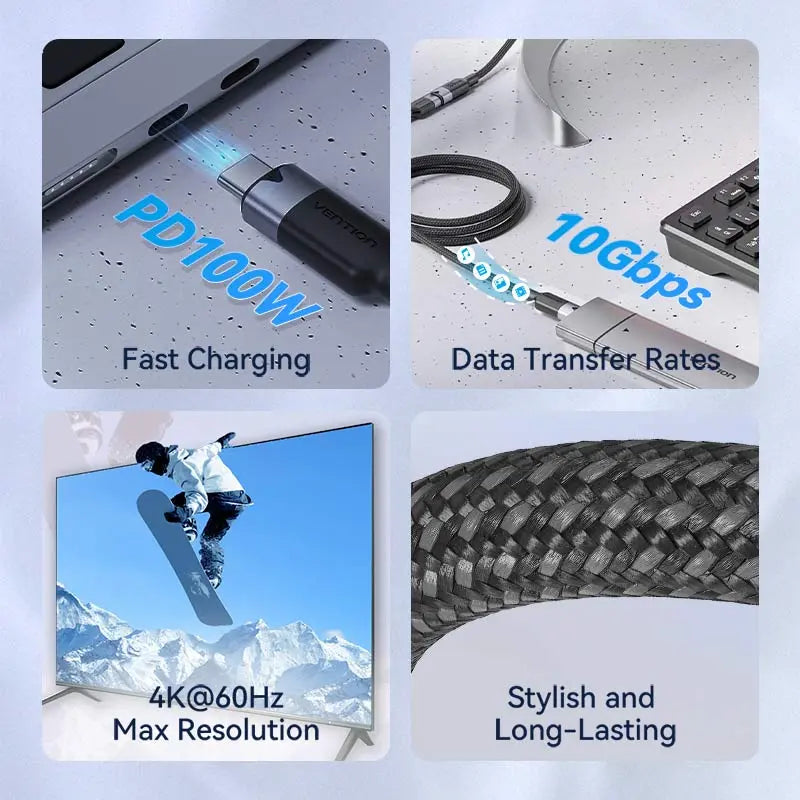 Vention USB 3.2 Gen2 C Male to C Female 10Gbps Extension Cable Aluminum Alloy Type - Vention