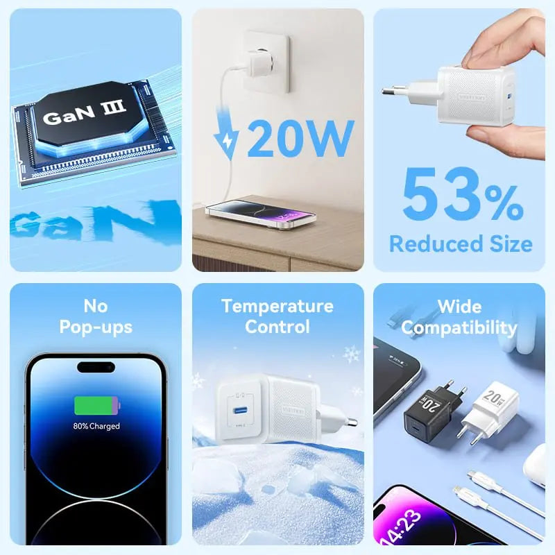 Vention 1-Port USB-C GaN Charger (20W) with USB-C to USB-C Cable - Vention