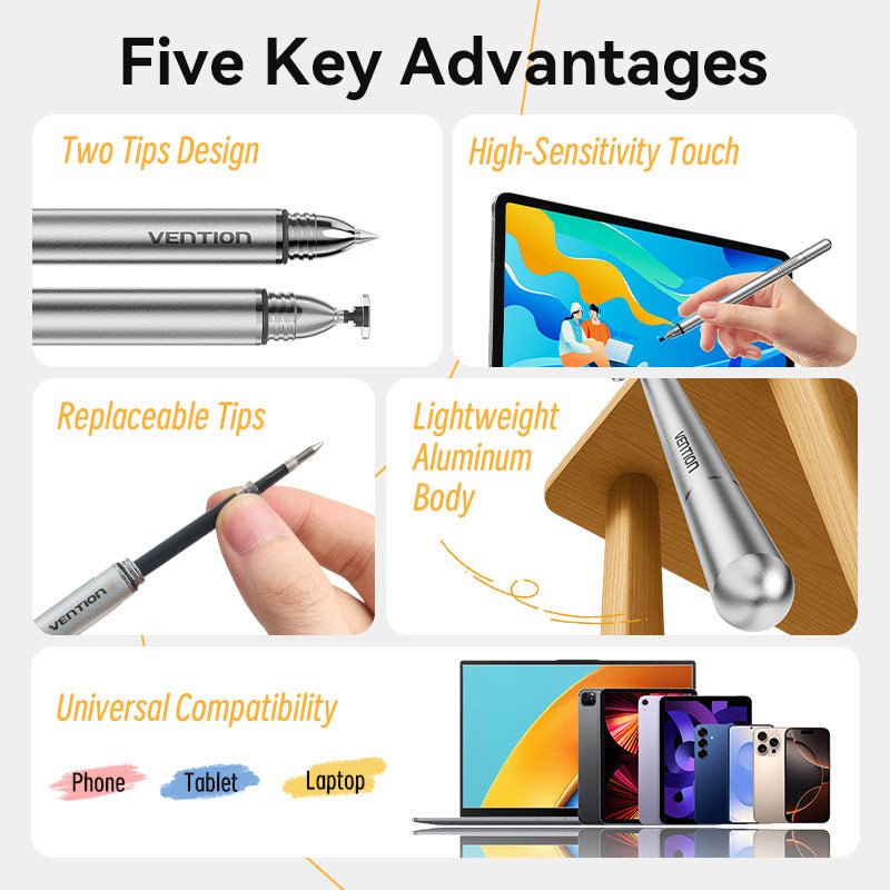 Vention 2-in-1 Stylus Pen Gray Aluminum Alloy Type - Vention