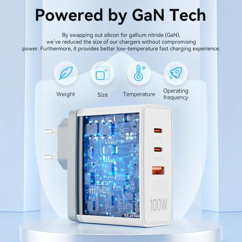 Vention 3-Port USB (C+C+A) GaN Charger (100W/100W/30W) EU-Plug - Vention