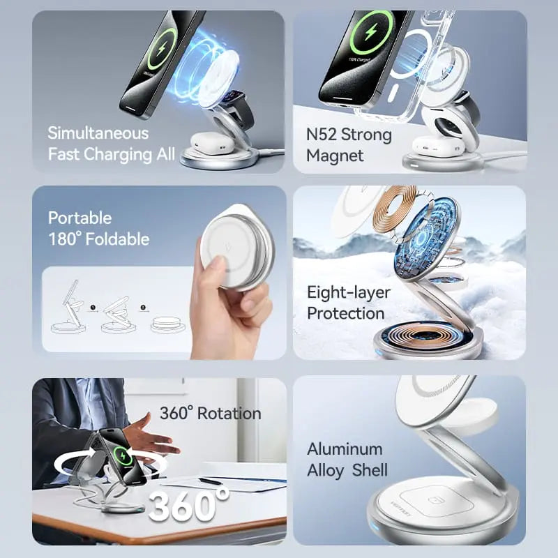 Vention 3-in-1 15W Wireless Charger Stand with MagSafe Silver - Vention