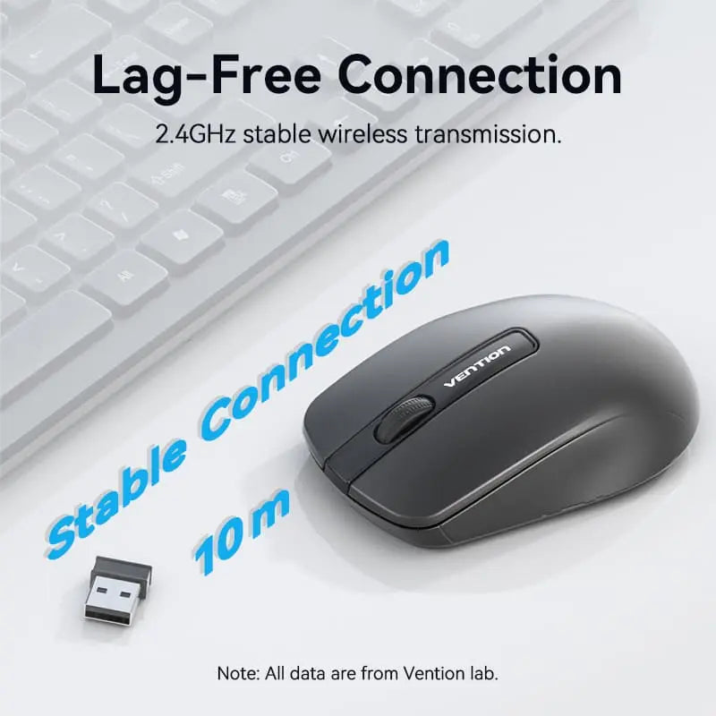 Vention 3-Button Wireless Computer Mouse with USB Receiver Black - Vention