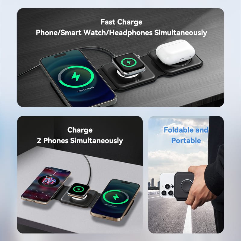 Vention 3-in-1 15W Wireless Charging Pad with MagSafe and LED Night Light Black - Vention