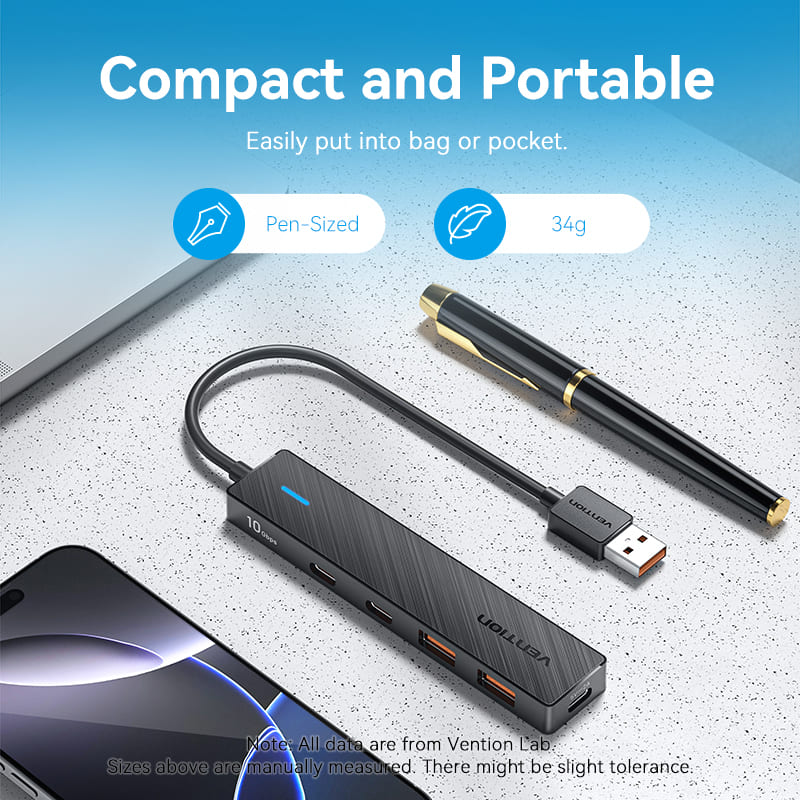 USB to USB 3.2 Gen 2 Type-C x 2/USB 3.2 Gen 2 Type-A x 2/USB-C 10G Hub 0.15M Black