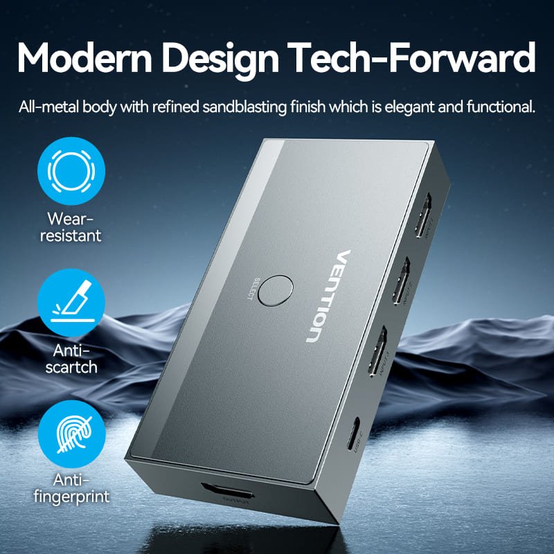 Vention 3 In 1 Out 8K HDMI™ Switcher Gray Aluminium Alloy Type - Vention