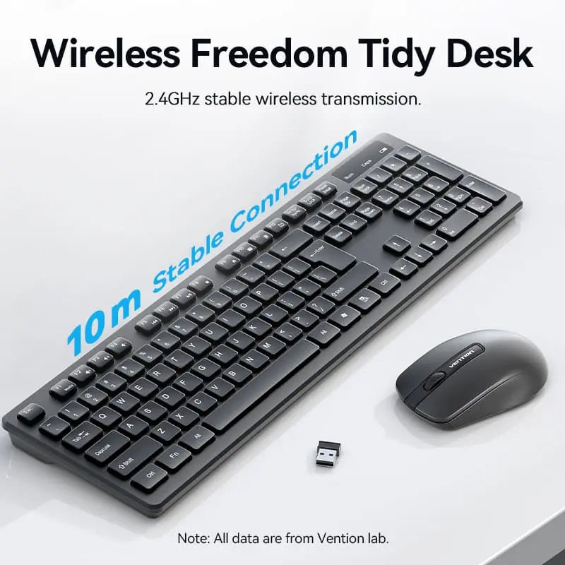 Vention Wireless Full-Sized Keyboard and Mouse Combo with Mouse Pad Black Slim Type - US English Layout - Vention