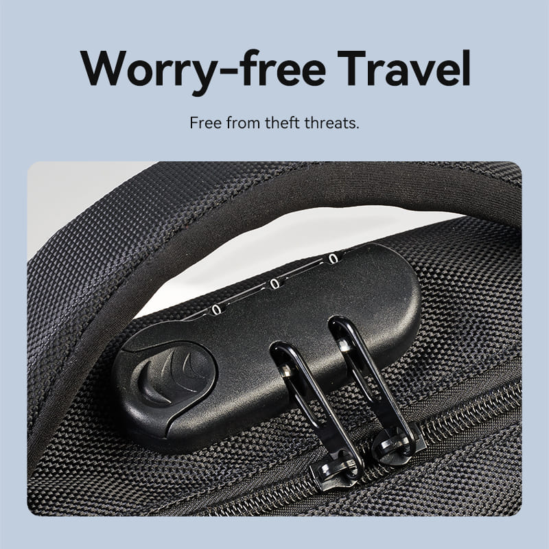 Water-Repellent Anti-Theft Laptop Backpack (45cm x 30cm x 15cm) with USB Charging Port and Lock Black