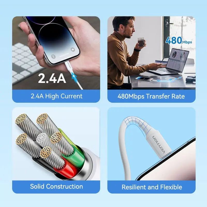 Vention USB 2.0 Type-A Male to Lightning Male 2.4A Cable - Vention