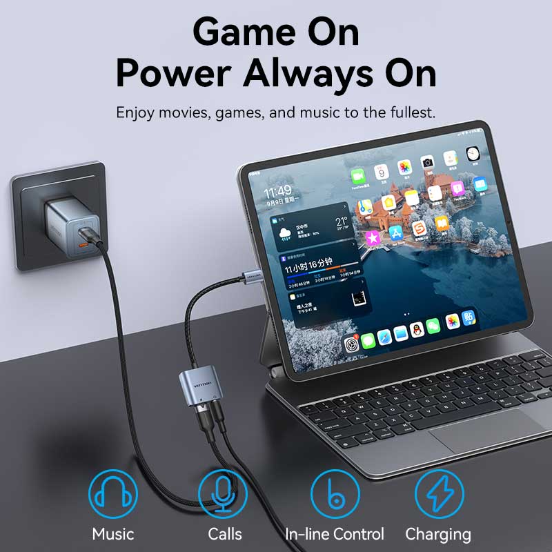 Vention USB-C Male to 3.5mm Female Audio Adapter with Fast Charging Port - Vention