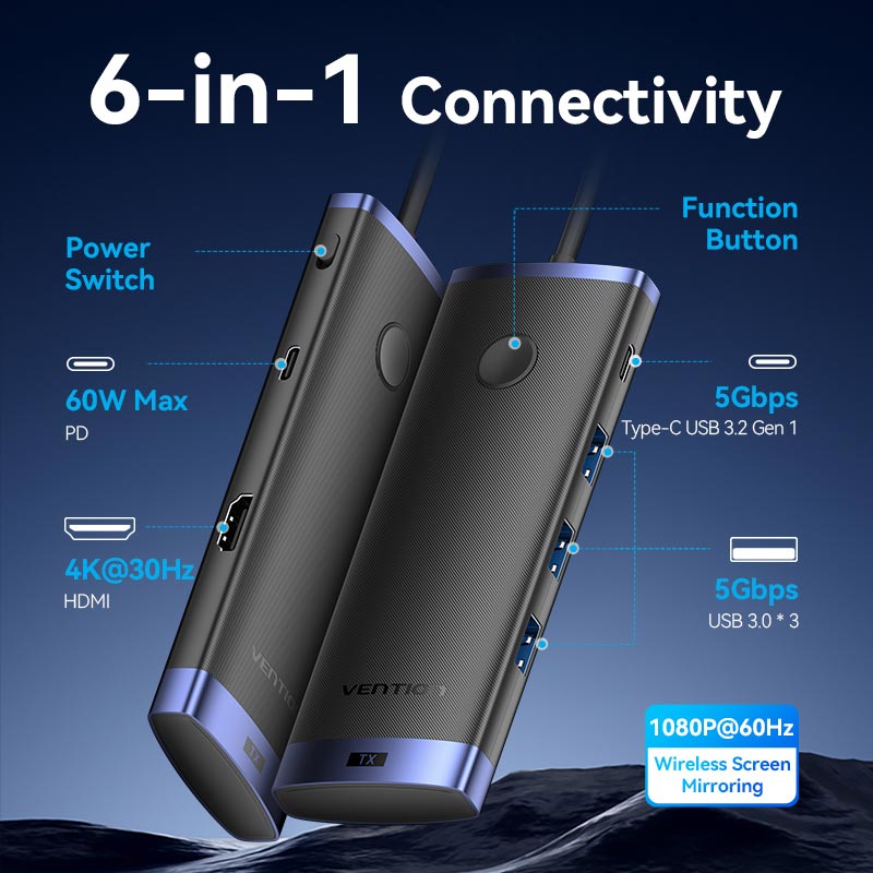 Vention 6'sı 1 arada USB-C Kablosuz HDMI™ Bağlantı İstasyonu