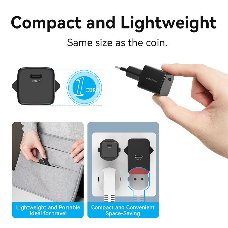 1-Port USB-C Wall Charger (20W) EU/US-Plug White/Black