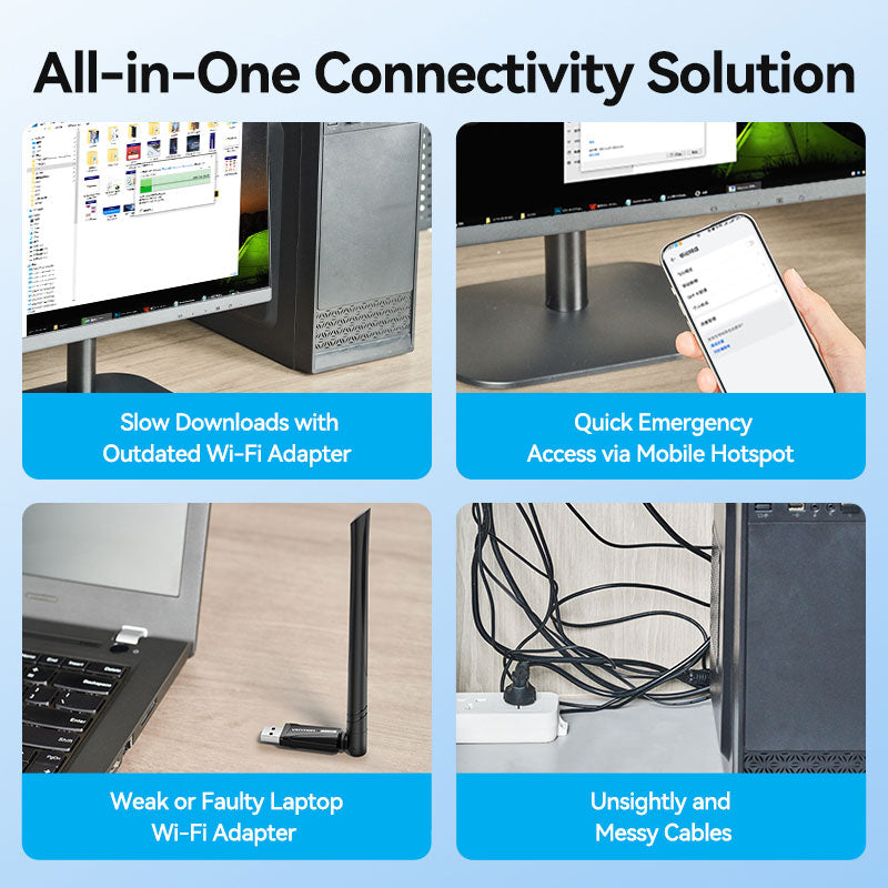 Vention AX300 USB Wi-Fi Single Band Adapter With High Gain Antenna Black