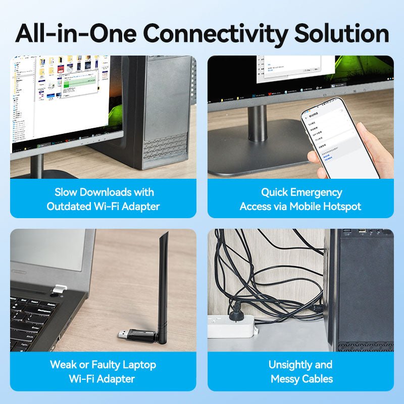 Vention AX300 USB Wi-Fi Single Band Adapter With High Gain Antenna Black - Vention