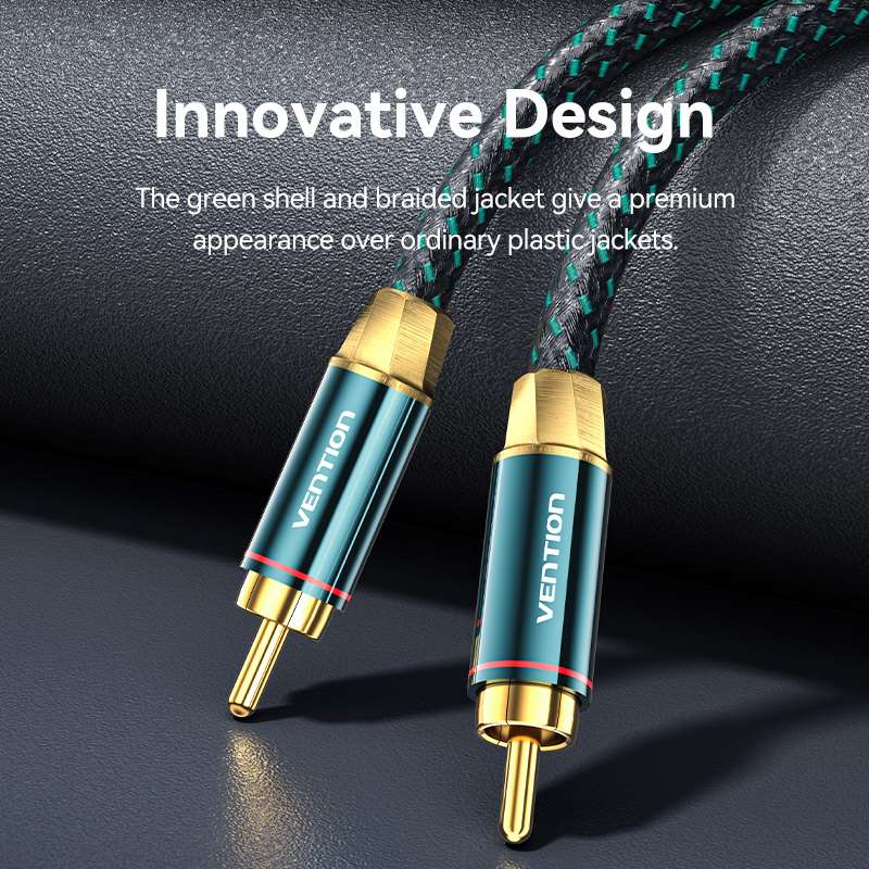 Vention Cotton Braided RCA Male to Male Coaxial Audio Cable 0.5/1/1.5/2/3/5/8/10M Green Copper Type