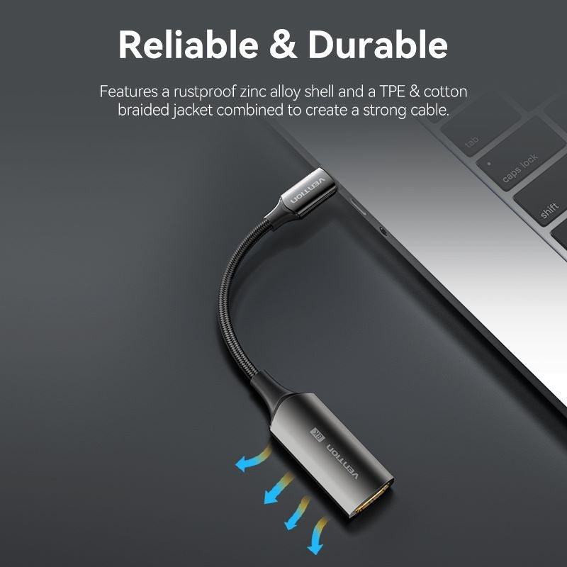Vention Cotton Braided USB-C to HDMI™ 8K Converter 0.25M Black Zinc Alloy Type - Vention