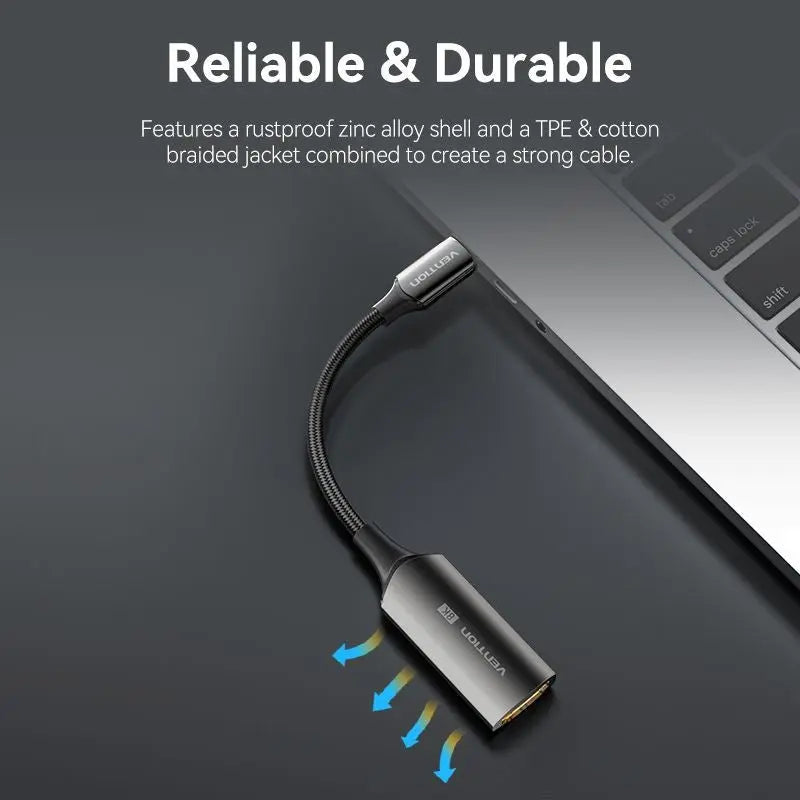 Vention Cotton Braided USB-C to HDMI™ 8K Converter 0.25M Black Zinc Alloy Type - Vention