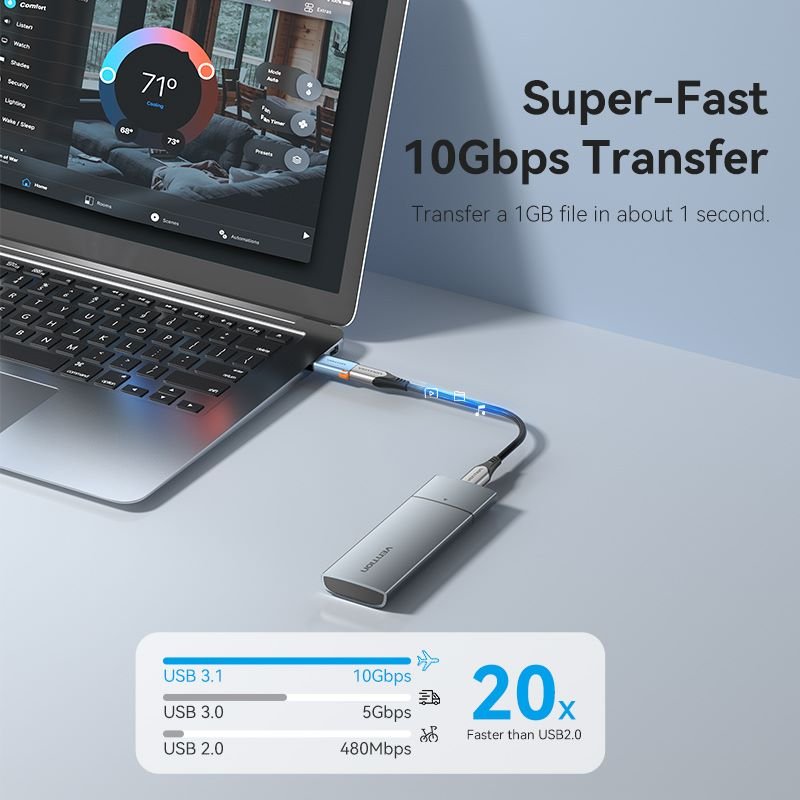Vention USB 3.1 Type-A Male to USB-C Female Adapter with Lanyard Gray Aluminum Alloy Type - Vention