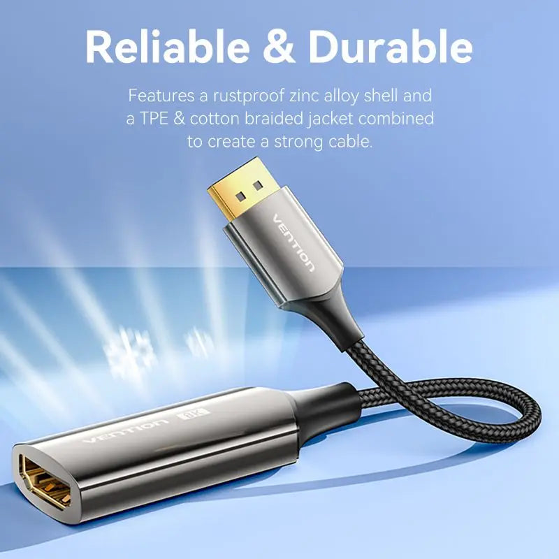 Vention Cotton Braided DP Male to HDMI™ Female 8K Converter 0.25M Black Zinc Alloy Type - Vention