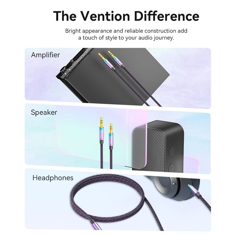 Vention Cotton Braided 3.5mm Male to Male Audio Cable 0.5/1/1.5/2/3/5M Purple Aluminum Alloy Type - Vention