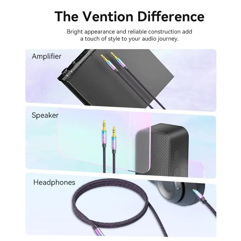 Vention Cotton Braided 3.5mm Male to Male Audio Cable 0.5/1/1.5/2/3/5M Purple Aluminum Alloy Type - Vention