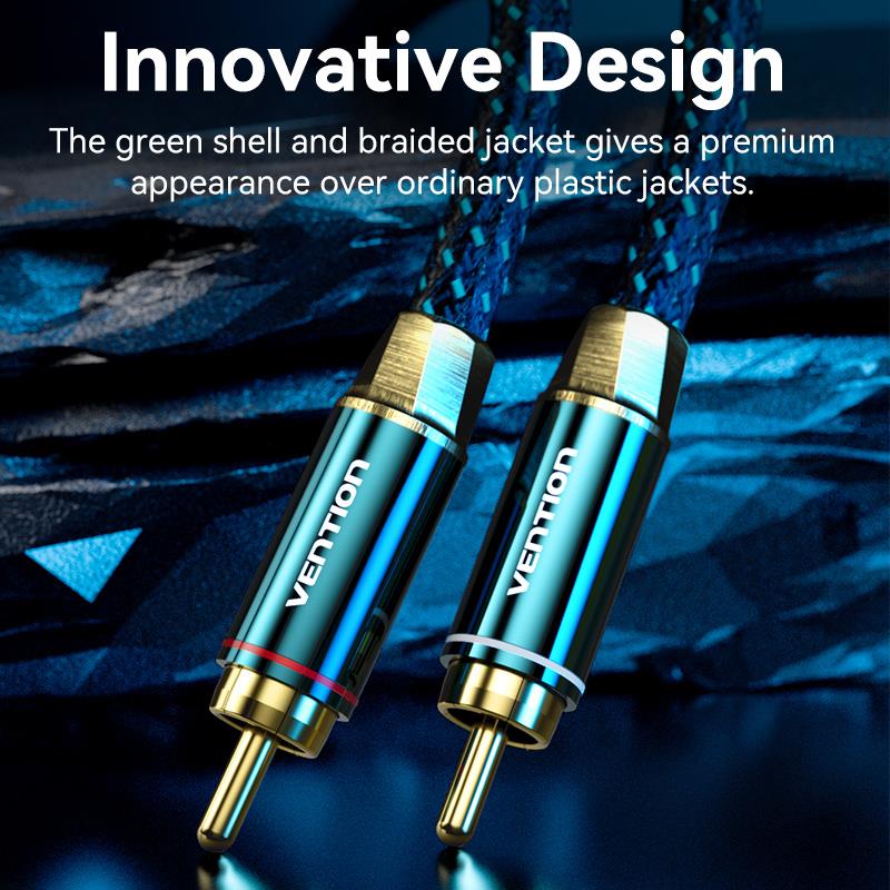 Vention Cotton Braided 2RCA Male to 2RCA Male Audio Cable 0.5/1/1.5/2/3/5/8/10M Green Copper Type - Vention