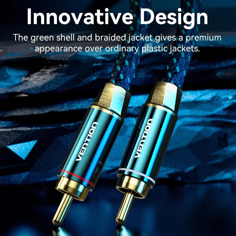 Vention Cotton Braided 2RCA Male to 2RCA Male Audio Cable 0.5/1/1.5/2/3/5/8/10M Green Copper Type - Vention