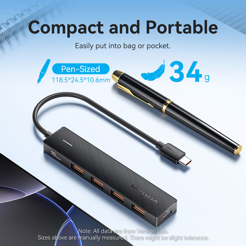 Vention USB-C - USB 3.2 Gen 2 Tip-A x 4/PD 10G Hub 0,15M Siyah