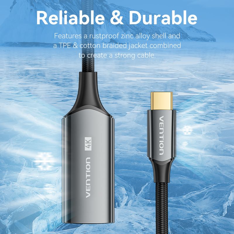Vention Cotton Braided USB-C to HDMI™ 4K Converter 0.25M Black Zinc Alloy Type