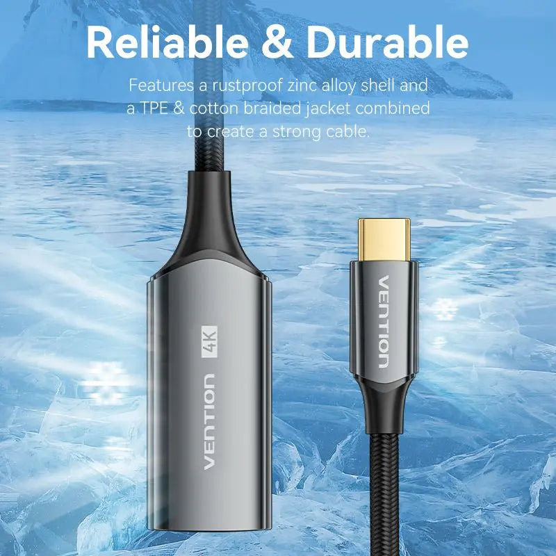 Vention Cotton Braided USB-C to HDMI™ 4K Converter 0.25M Black Zinc Alloy Type - Vention