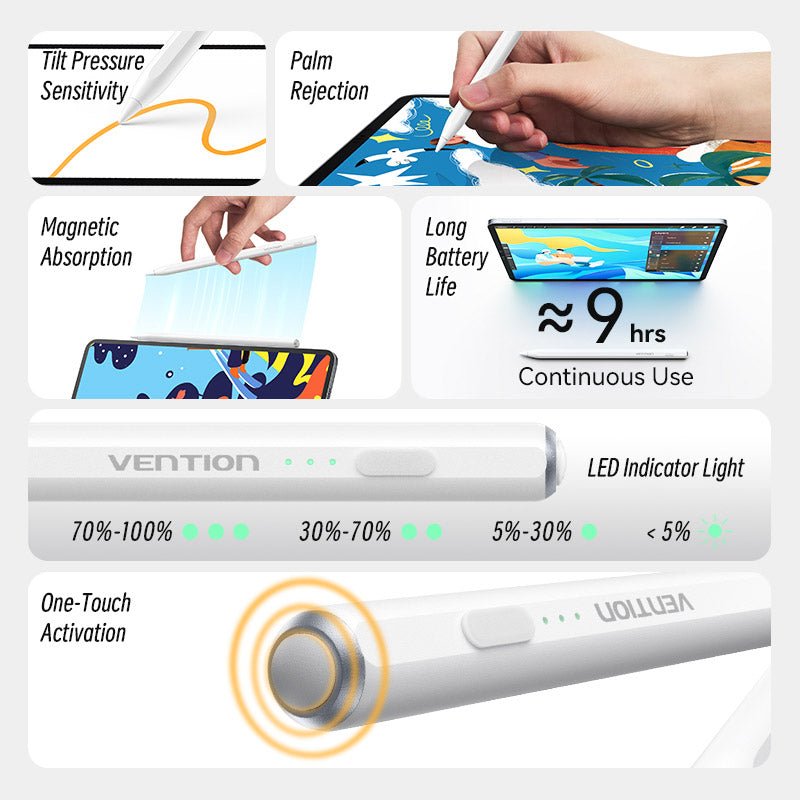 Vention Stylus Pen for iPad with Palm Rejection & Touch Switch White - Vention