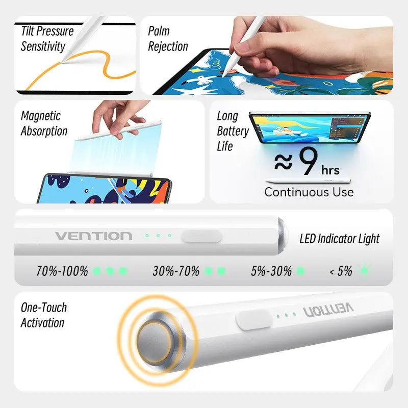 Vention Stylus Pen for iPad with Palm Rejection & Touch Switch White - Vention