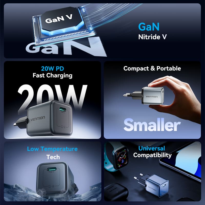 <tc>Vention</tc> Chargeur USB-C GaN 1 port 20 W, prise UE