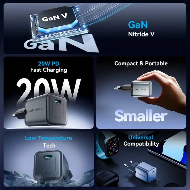 Vention 1-Port USB-C GaN Charger 20W EU-Plug - Vention