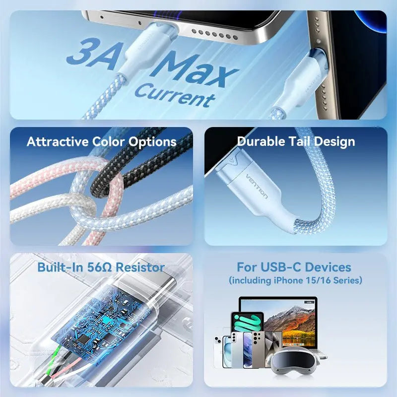 Vention USB 2.0 A Male to C Male 3A Cable Aluminum Alloy Type - Vention