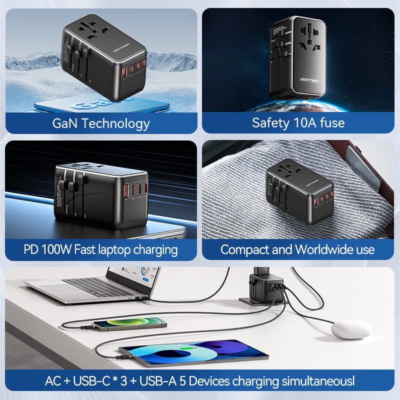 Vention 4-Port USB (C+C+A+A) GaN Universal Travel Adapter (100W/100W/20W/18W) - Vention