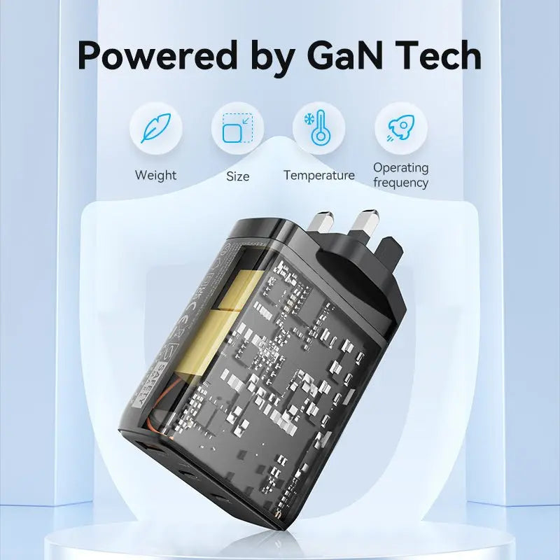 Vention 3-Port USB (C+C+A) GaN Charger (100W/65W/30W) UK-Plug - Vention