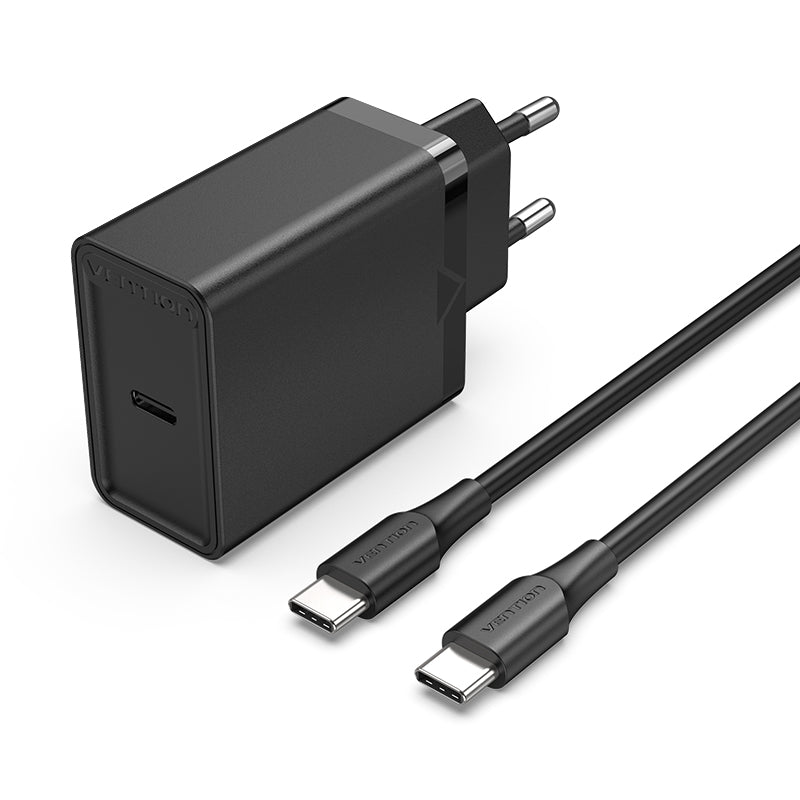 1-port USB-C Wall Charger(25W) EU-Plug Black/White