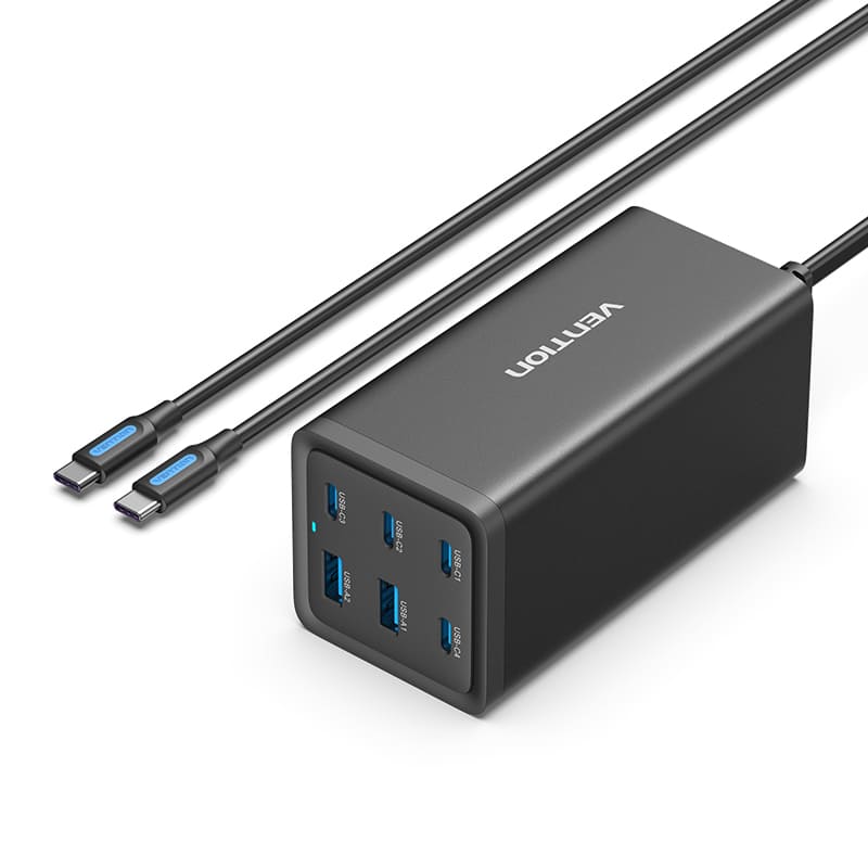 <tc>Vention</tc> Pengisi Daya GaN Desktop USB 6-Port (C+C+C+C +A+A) (140W/140W/45W/20W/18W/18W) Colokan