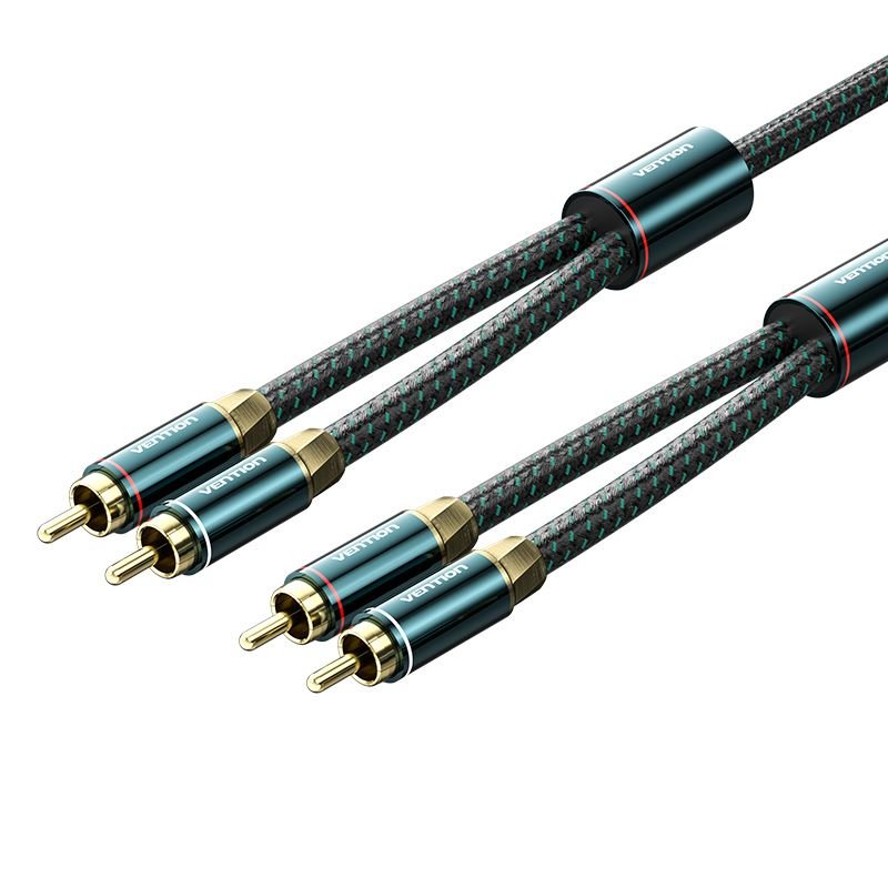 Vention Cotton Braided 2RCA Male to 2RCA Male Audio Cable 0.5/1/1.5/2/3/5/8/10M Green Copper Type - Vention