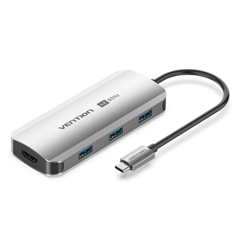 USB-C to HDMI/USB 3.0 x3/PD Docking Station 0.15M Gray Aluminum Alloy Type
