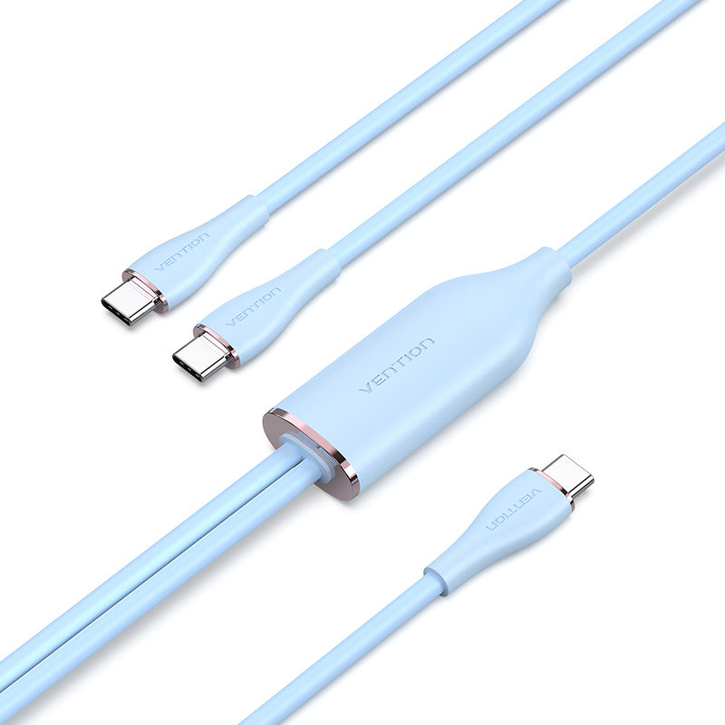 Cable USB 2.0 Tipo-C Macho a 2 Tipo-C Macho 5A Cable 1.5M Tipo Silicona Azul